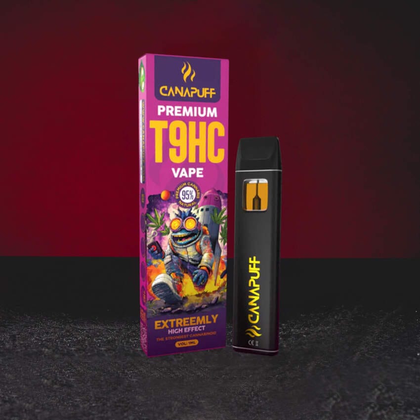 T9HC Vape 95 % 1 ml Extreemly, jednorázový vape s vysokým obsahem kanabinoidu T9HC, intenzivní euforický a stimulační profil, sladké tropické a citrusové aroma, silný a dlouhotrvající konopný zážitek, Kratom World prodej